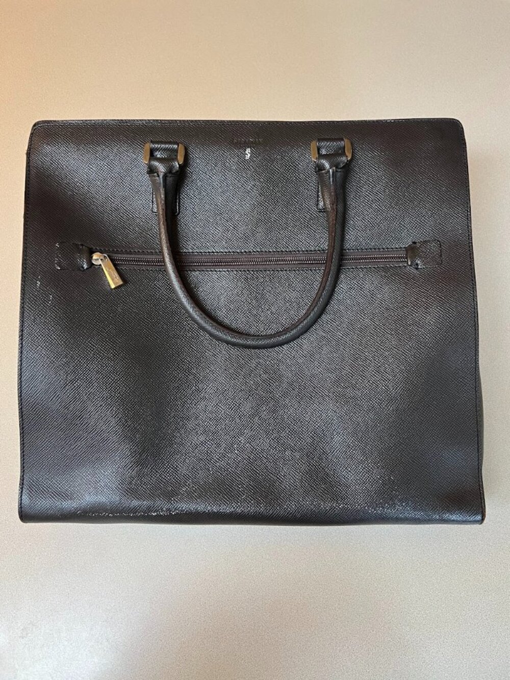 Serapian Milano Leather Briefcase Laptop Bag w/ Strap - Dark Brown